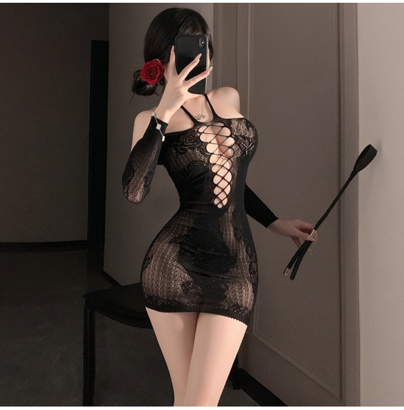 FEE ET MOI - Rose Mesh Hollow-Out Bodystocking (Black) FEE ET MOI - Rose Mesh Hollow-Out Bodystocking (Black)